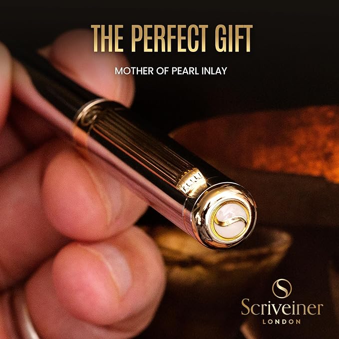 Scriveiner Personalized Silver Chrome Ballpoint Pen - Stunning Luxury Pen, 24K Gold Finish, Schmidt Ink Refill, Best Engraved Ball Point Gift Set for Men & Women, Custom Name Engraving