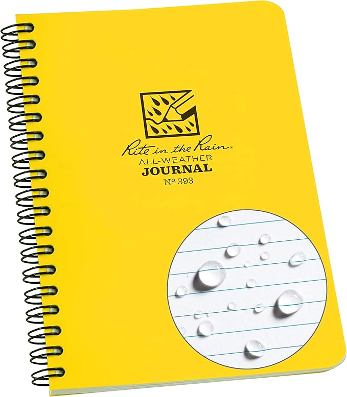 Rite in the Rain Weatherproof Side Spiral Notebook, 4.625" x 7", Yellow Cover, Journal Pattern (No. 393)