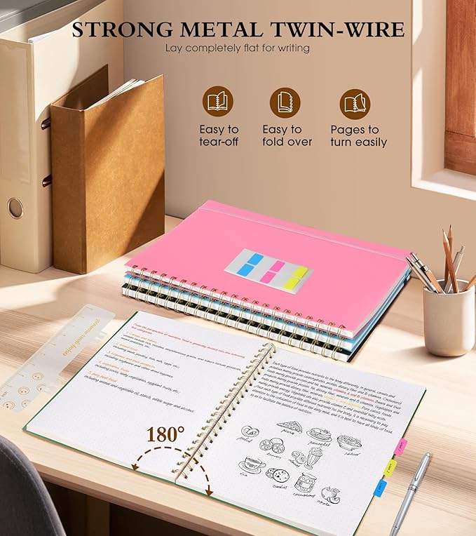 Dotted Notebook, Spiral Notebook Journal 8.5” x 11”, A4 Large Dot Grid Notebooks for Women Men, 100 GSM Dotted Paper, Plastic Hardcover Spiral Bullet Dotted Journals for Work School Sketching, Green