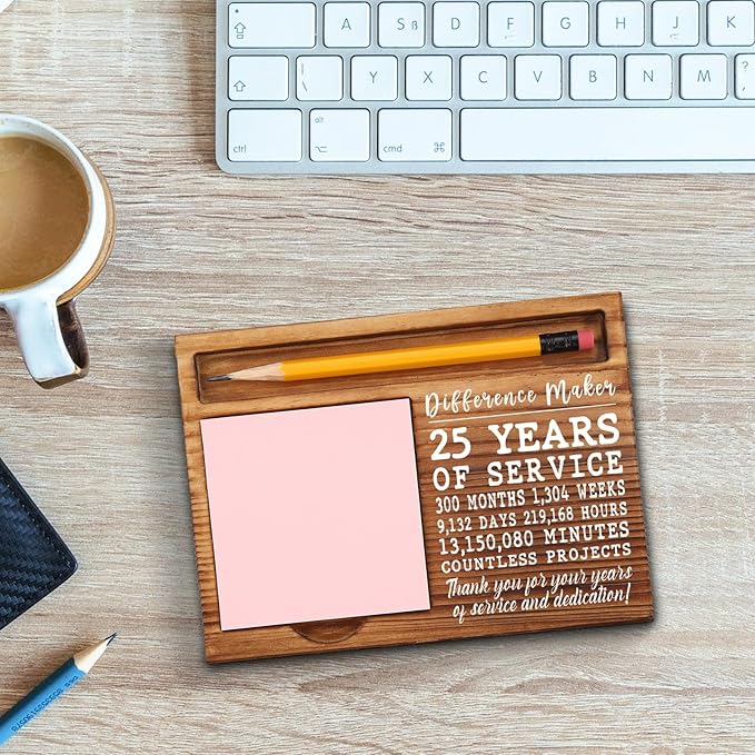 25th Work Anniversary Sticky Note Holder, Thank You Appreciation 25 Year Work Anniversary Decor Gifts for Women, Employee, Him, Her, Happy 25th Work Anniversary Self-Stick Note Pad Holders GSH28