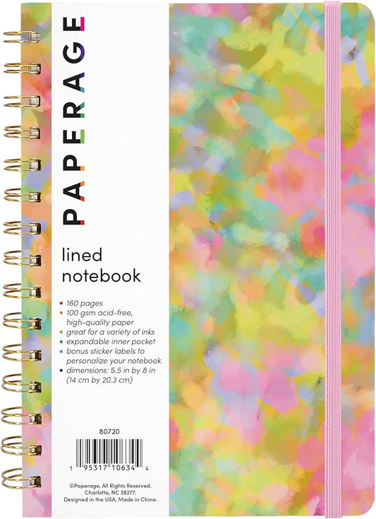 PAPERAGE Lined Spiral Journal Notebook, (Bright Whimsical Garden), 160 Pages, Medium 5.5 inches x 8 inches - 100 GSM Thick Paper, Hardcover, Double-Wire Spiral Journal & Notebook