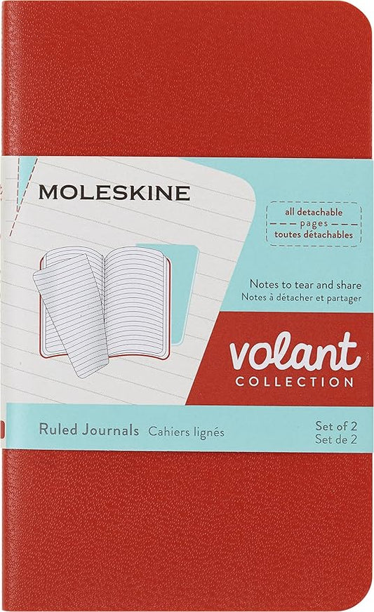 Moleskine Volant Journal, Soft Cover, XS (2.5" x 4") Ruled/Lined, Coral Orange/Aqua Blue, 56 Pages (Set of 2)
