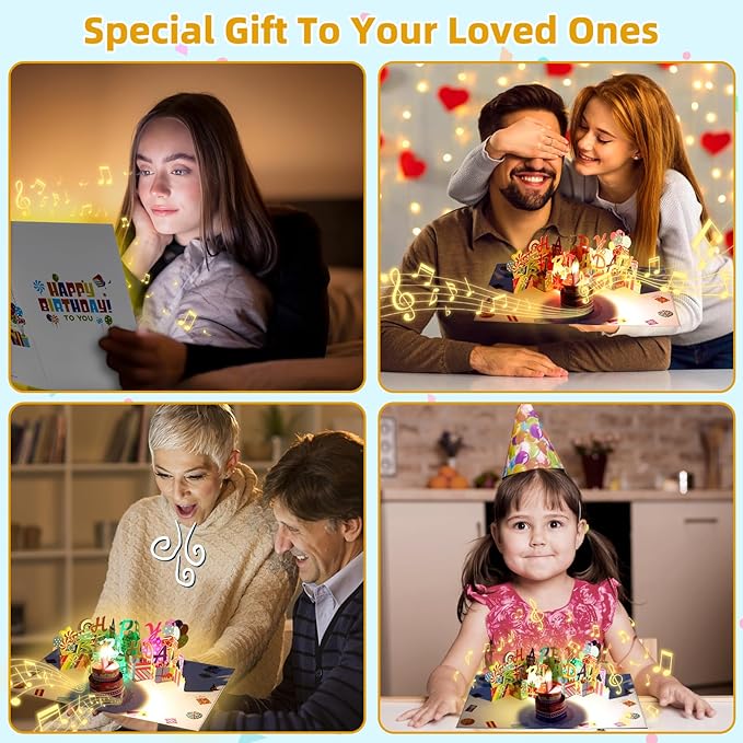 Gumry 49TH Musical Birthday PopUp Card, Blowable Colorful Light Candle 3D Cards with Song, Applause Cheers Sound, Greeting Cards Birthday Gifts Decorations for Women Men Turning 49 Years Old