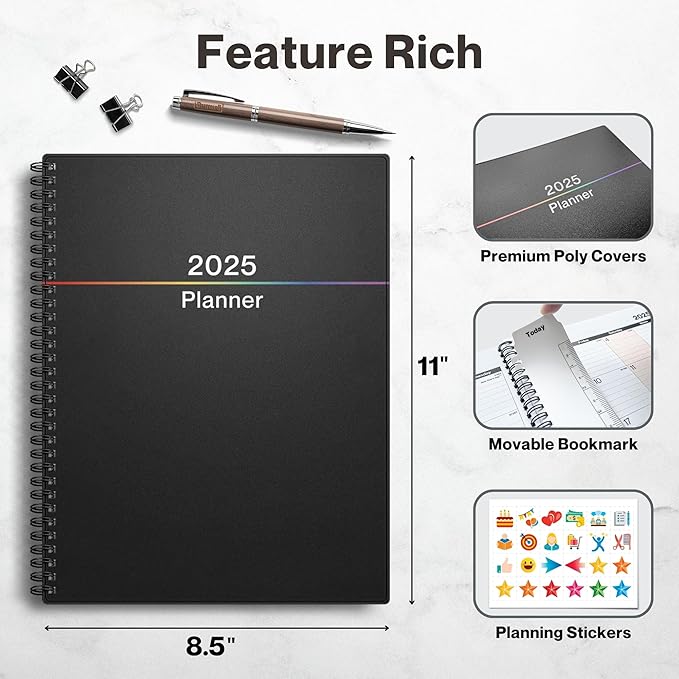 Dunwell 2025 Planner Weekly Monthly, 8.5x11 (Colorful), Jan 2025 to Dec 2025, Large Planner Book with MonthlyTabs, Daily Calendar Agenda Book 8.5 x 11