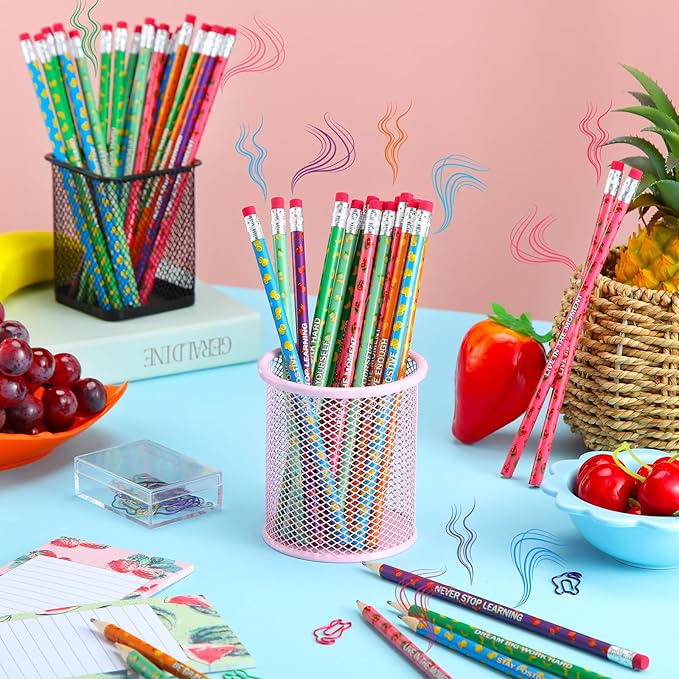 Gersoniel 60 Pcs Scented Pencils Bulk for Kids Inspirational Motivational Cute Fun Fruit Wood Smelly Graphite Pencils with Erasers for School Classroom Office Students Girls Boys Gifts Supplies
