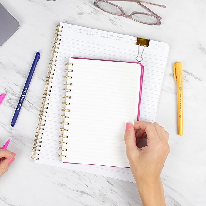 PAPERAGE Lined Spiral Journal Notebook, (Blush), 3 Pack, 160 Pages, Medium 5.5 inches x 8 inches - 100 GSM Thick Paper, Hardcover, Double-Wire Spiral Journal & Notebook