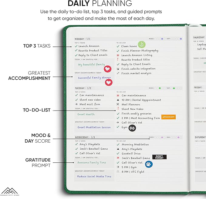 PRODUCTIVITY STORE Pro Max - Dated, 2025 Planner, 8.5" x 11" - The #1 Productivity Planner to Achieve Your 2025 Goals - Planner 2025-2026 - Green - A4