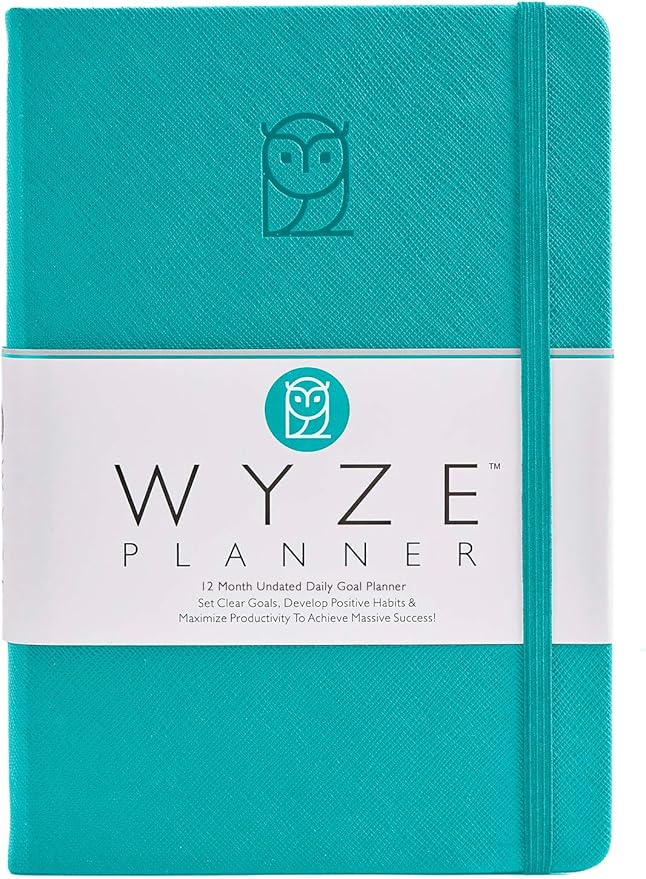 Pro - Goal Setting Planner to Increase Productivity and Achieve Personal and Business Goals. 12 Month Undated Daily, Weekly and Monthly Journal Organizer with Calendar (Turquoise)
