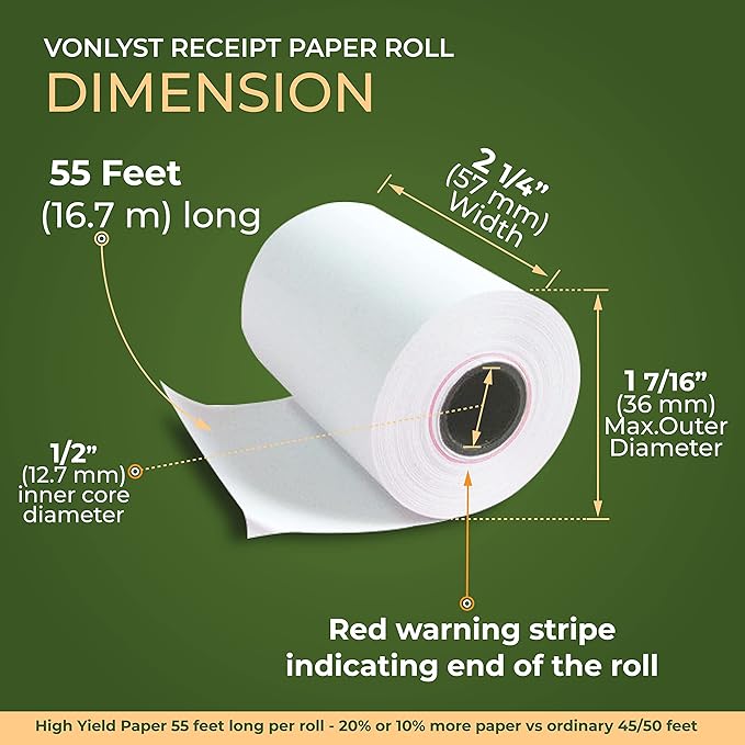 Thermal Paper Roll for Clover Flex Receipt Paper 2 1/4 x 55 (30 rolls)