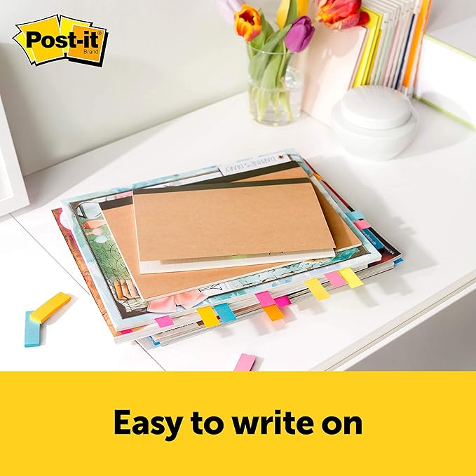 Post-it Page Markers, Assorted Colors, 1/2 in x 2 in, 50 Sheets/Pad, 5 Pads/Pack (670-5AF)