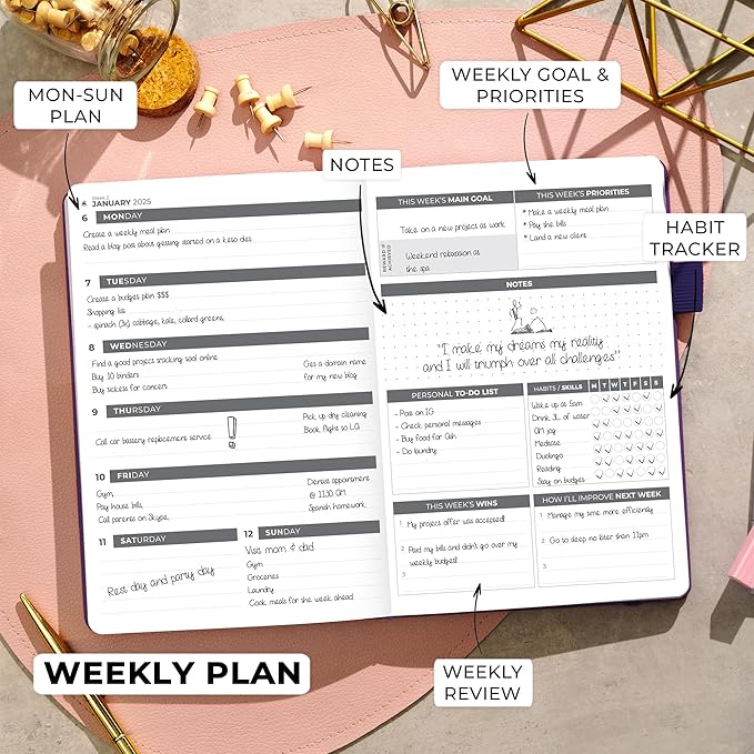 Clever Fox Dated Planner 2025-2026 – Weekly Life Planner Notebook for Goal Setting & Time Management – Planner with Habits Tracker, to-do List & Dated Pages – A5, Lasts 1 Year (Purple)