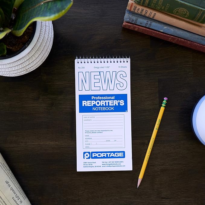 Portage Reporters Notebook – Top Bound Spiral Pocket Notepad, Steno Note Book, Perfect for Reporters & Journalists Taking Notes in the Field, Gregg Ruled – 4 x 8 In, 70 Sheets, 12 Pack