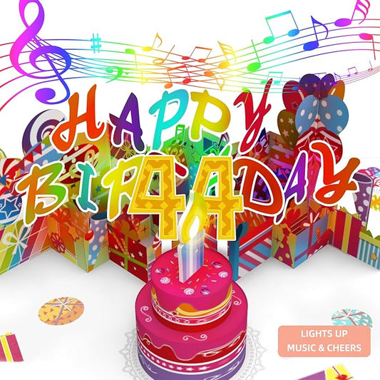 Gumry 44TH Musical Birthday PopUp Card, Blowable Colorful Light Candle 3D Cards with Song, Applause Cheers Sound, Greeting Cards Birthday Gifts Decorations for Women Men Turning 44 Years Old