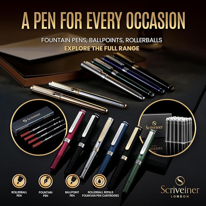 Scriveiner Personalized Silver Chrome Ballpoint Pen - Stunning Luxury Pen, 24K Gold Finish, Schmidt Ink Refill, Best Engraved Ball Point Gift Set for Men & Women, Custom Name Engraving
