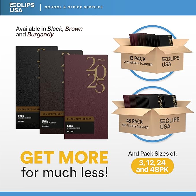 Weekly Planner 2025, Planner, 2025 Weekly Planner, 2025 Planner Weekly And Monthly, 3” x 6”, Weekly Pages, 6 Black 3 Brown 3 Burgundy, (12 Pack, 3 X 6)