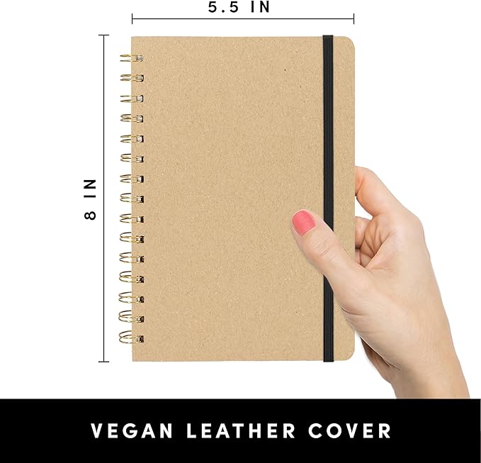 PAPERAGE Lined Spiral Journal Notebook, (Kraft), 160 Pages, Medium 5.5 inches x 8 inches - 100 GSM Thick Paper, Hardcover, Double-Wire Spiral Journal & Notebook