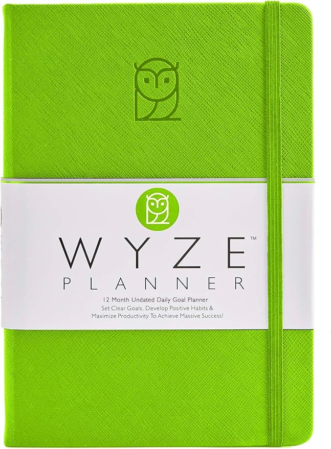 Pro - Goal Setting Planner to Increase Productivity and Achieve Personal and Business Goals. 12 Month Undated Daily, Weekly and Monthly Journal Organizer with Calendar (Lime Green)