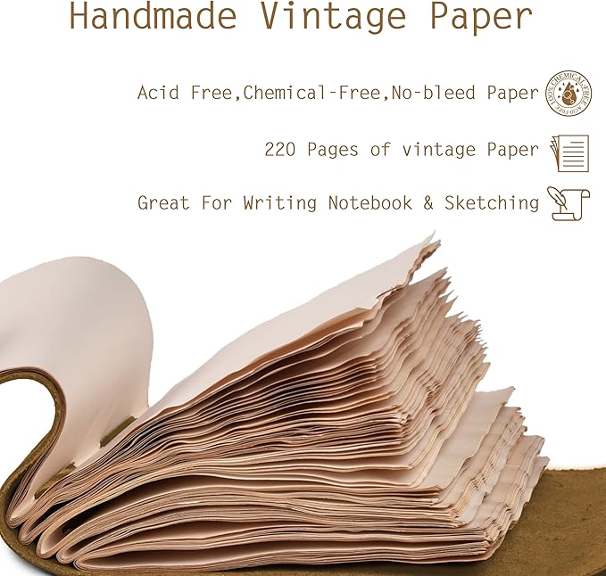 LEATHER VILLAGE Leather Bound Journal - Rustic Brown, 13"X8", 220 Pages - Vintage Blank Paper Diary for Writing, Drawing, Sketchbook, and Travel Notebook - Ideal for Women and Men