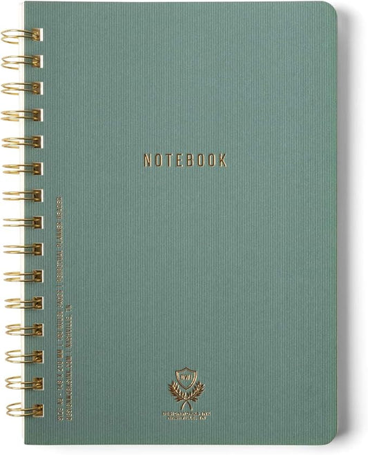 DesignWorks Ink 6" x 8.25" Juniper Green Textured Paper Twin Wire Spiral Notebook Journal with 160 Lined Pages for Work, Writing, Journaling