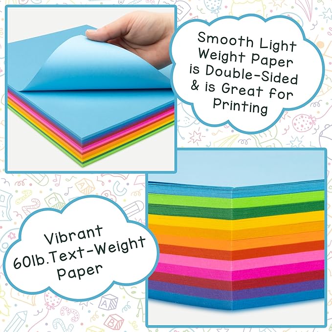 Hygloss Assorted Bright Colored Paper - 24 lb, 89 GSM, Acid-Free, Fade-Resistant, 11x17-Inch Ledger Size Color Copy Paper, 240 Sheets, 12 Colors