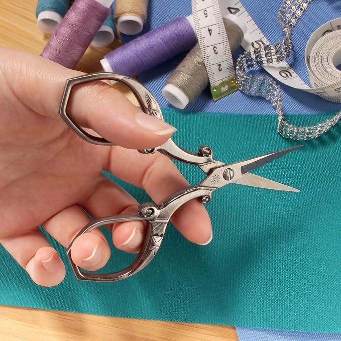 JubileeYarn Chinese Wing & Cloud Embroidery Craft Scissors - Antique Silver - 3 Scissors