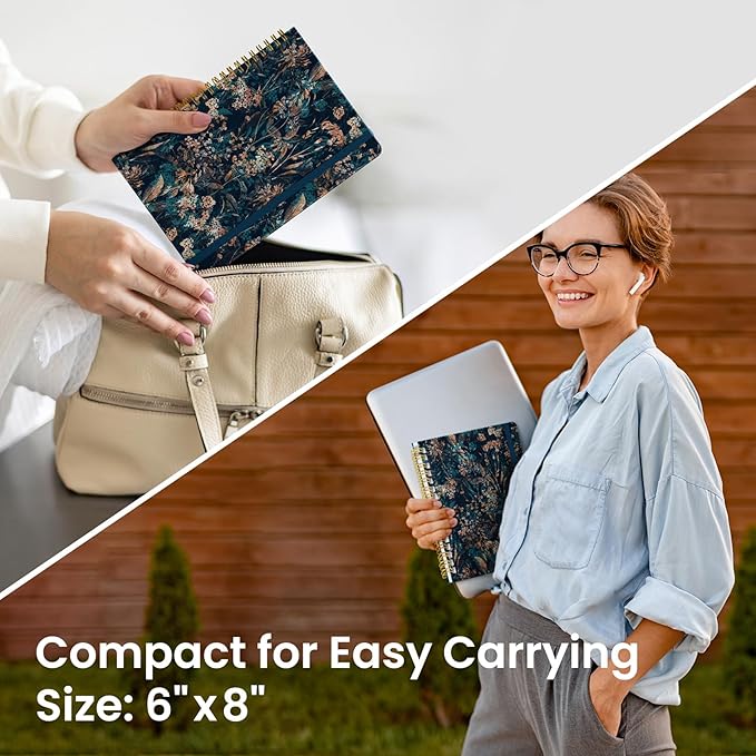 Pretty Cute Lined Spiral Journal Notebook for Women, Aesthetic College Ruled Notebook for Work & Note Taking, A5 Hardcover Journal for Writing, 140 Pages, Royal Flowers