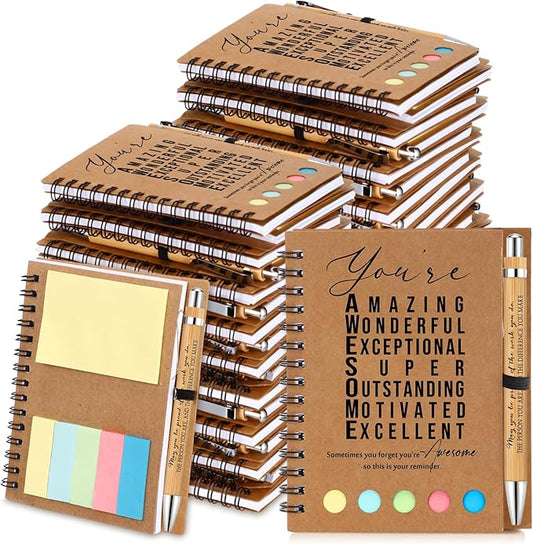 Jetec 25 Sets Bulk Employee Appreciation Gifts Bulk Inspirational Spiral Notebook with Note Ballpoint Pen Thank You Gifts for Volunteer Social Worker Nurse Staff Coworker Students (Amazing)