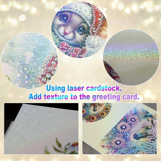 Tontut 6 Pieces Diamond Art Painted Greeting Cards, Owl Hedgehog Bear 5D DIY Special Shape Diamond Card Creative Gifts, Christmas Thanksgiving Greeting Card Congratulation