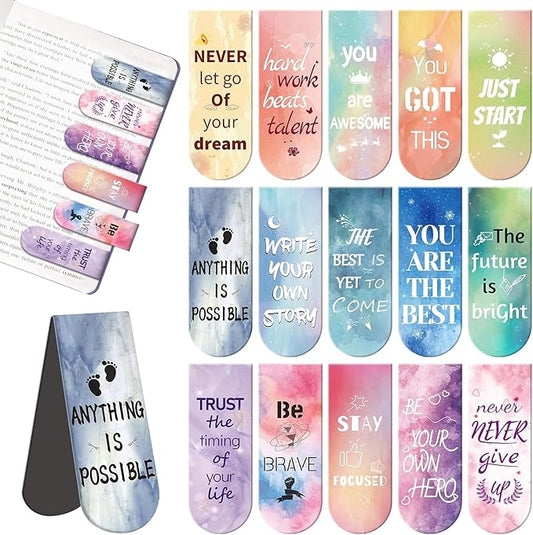 Magnetic Bookmarks, Kaluofan Larger Size 15PCS Inspirational Bookmarks, Bookmarks for Women, Bookmarks for Kids, Double Sided Magnet Book Markers Page Clip for Students Teachers Reading Supplies