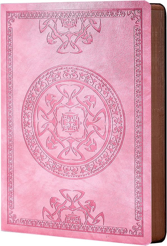 CAGIE Lined Journal for Men Soft Cover Notebook Leather Journals for Writing, 180 Lay Flat Vintage Mens Journal Personal Diary, 5.7'' X 8.3'', Pink