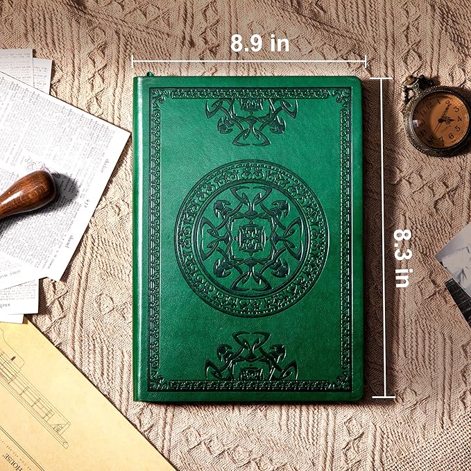 CAGIE Lined Journal for Men Soft Cover Notebook Leather Journals for Writing, 180 Lay Flat Vintage Mens Journal Personal Diary, 5.7'' X 8.3'', Dark Green
