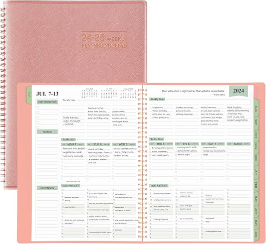 2024-2025 Planner -11.38'' x 8.74'', Weekly & Monthly Planner Notepad, From JUL.2024 - JUN.2025, Appointment Book, 60 Minutes Interval, Monthly Tabs, Faux Soft Leather, Spiral Bound - Rose Golden