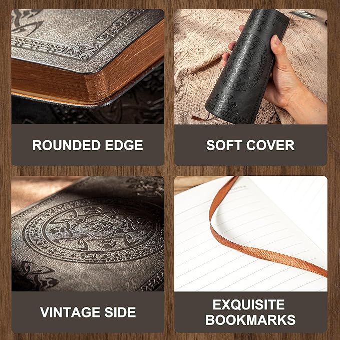 CAGIE Lined Journal for Men Soft Cover Notebook Leather Journals for Writing, 180 Lay Flat Vintage Mens Journal Personal Diary, 5.7'' X 8.3'', Black