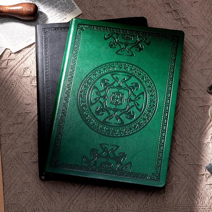 CAGIE Lined Journal for Men Soft Cover Notebook Leather Journals for Writing, 180 Lay Flat Vintage Mens Journal Personal Diary, 5.7'' X 8.3'', Dark Green