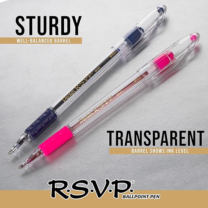 Pentel R.S.V.P. Ballpoint Pen, Medium Line, Red Ink, 2/Pack (BK91BP2B)