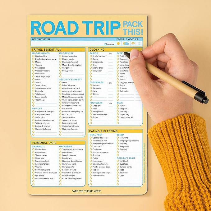 Knock Knock Roadtrip Pack This! Pad - Road Trip Packing List Pad, Trip Essentials Checklist, 6 x 9-inches