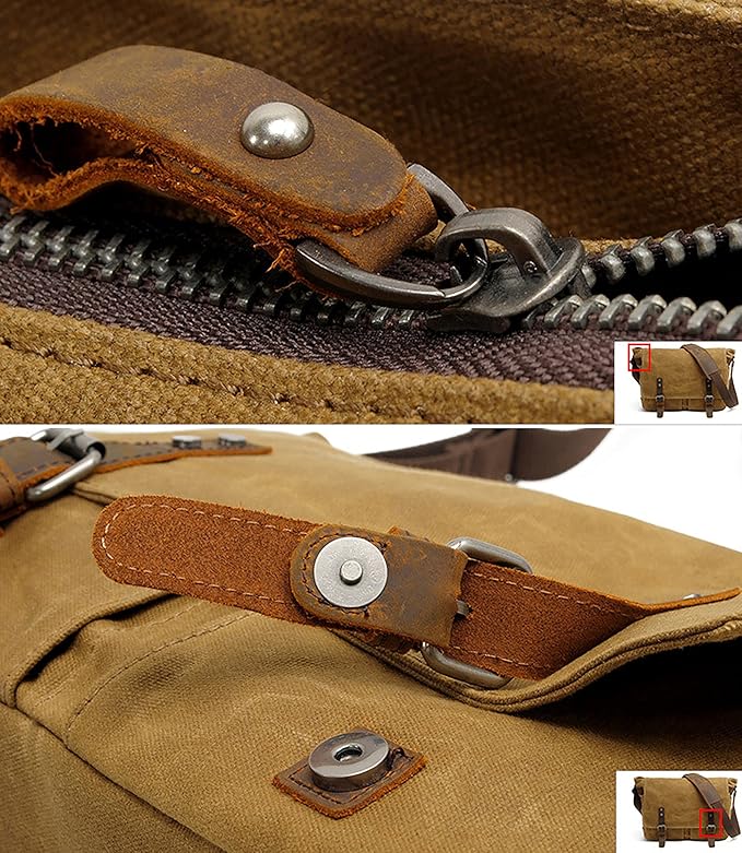 Men's Canvas Leather Messenger Bag Shoulder Crossbody Laptop Bag Satchel 14 Inch (M49_Dark Gray)