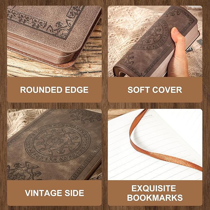 CAGIE Leather Vintage Journal for Men Soft Cover Lined Pages Notebook 180 Lay Flat for Writing Travel Diary, 5.7'' x 8.3'', Dark Brown