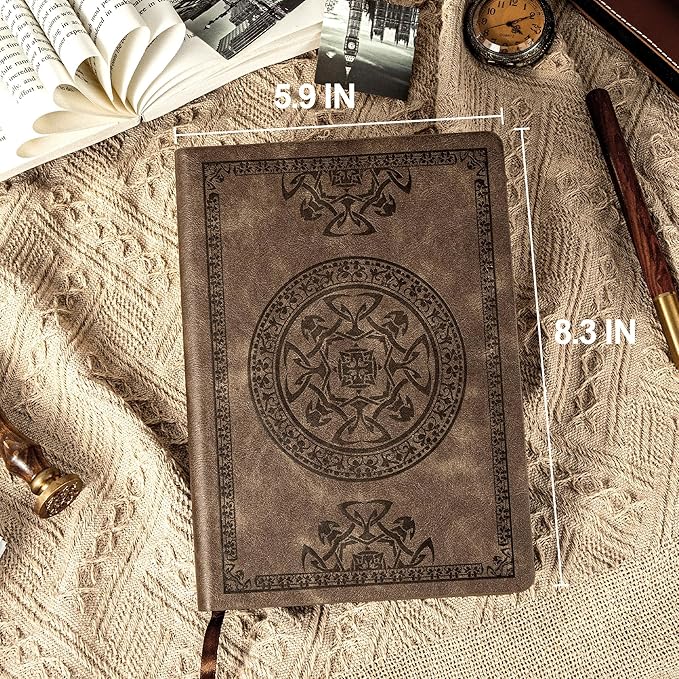 CAGIE Leather Vintage Journal for Men Soft Cover Lined Pages Notebook 180 Lay Flat for Writing Travel Diary, 5.7'' x 8.3'', Dark Brown